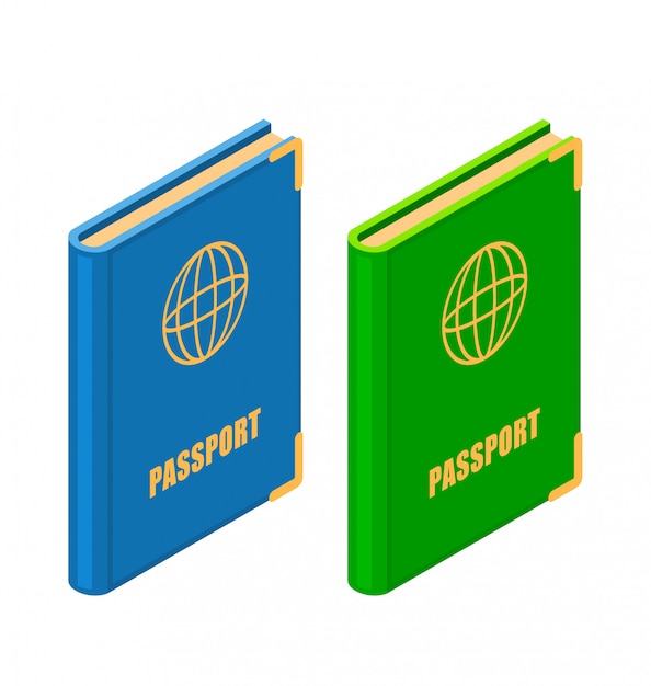 Vector two passports in isometric style