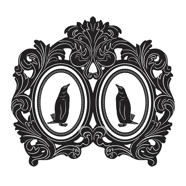 2つのペンギンのロゴの手作りのシルエット