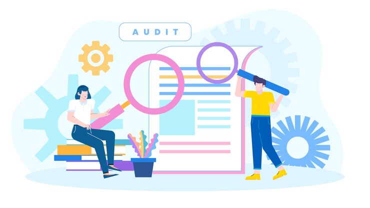 Vector two people are doing conducting audits and risk assessments