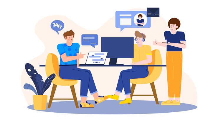 Vector two people are doing employee training on customer service in the office