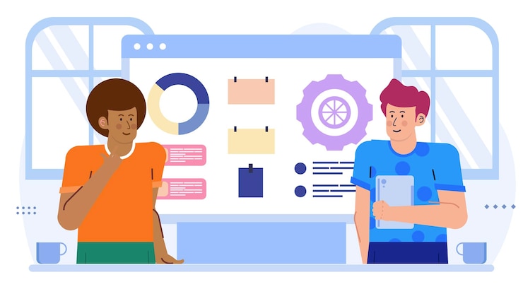 Vector two people are doing iterative design and improvement processes