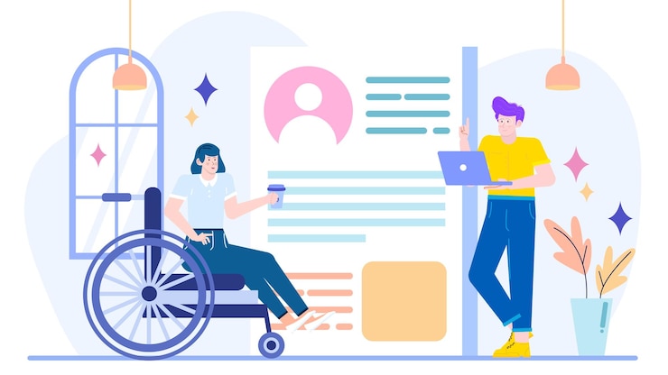 Vector two people are initiatives promoting a diverse and inclusive workplace