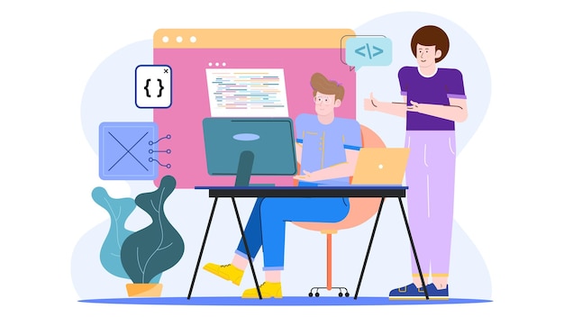 two people are maintaining and updating office technology infrastructure