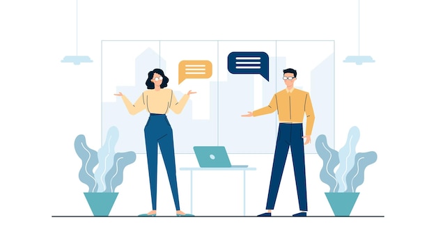 Two people are talking about business