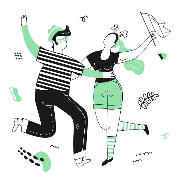 Two people dancing celebrating st patricks day vector illustration