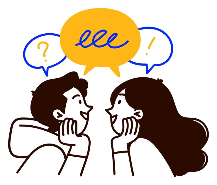 Vector 두 사람 이 말 거품 을 가지고 우호적 인 토론 에 참여 하고 있다