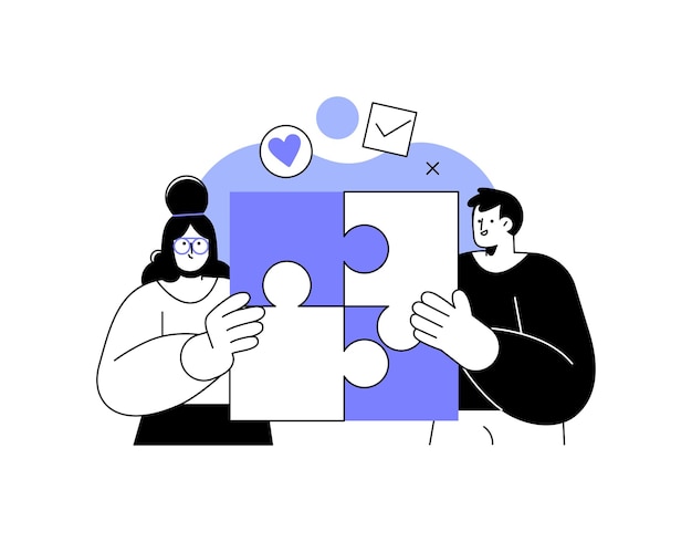 Two people holding a puzzle piece together