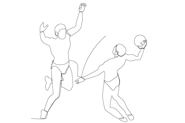 Two people play water polo line art