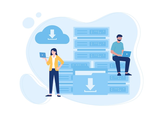 ベクトル クラウド ストレージの概念フラット図を持つ 2 人