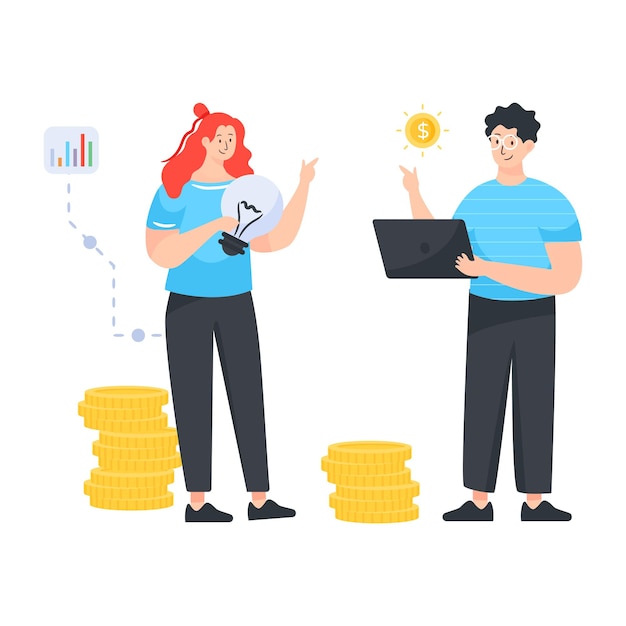 Two persons having a financial discussion in flat illustration