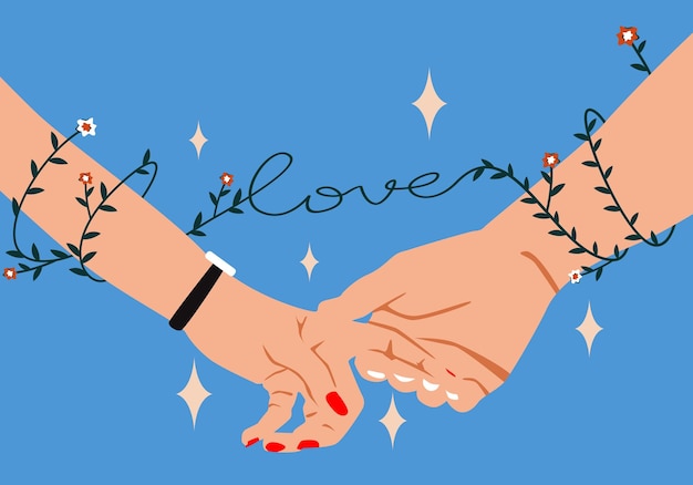 Vector two persons holding hands valentines day background