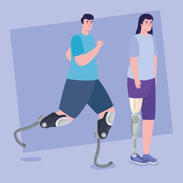 Vector two persons using prosthetics