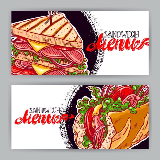 Vector two pictures of sandwiches with the words sandwitch on them