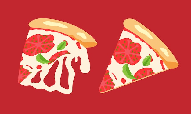 Vector two pieces of d elicious margarita pizza fast food illustration