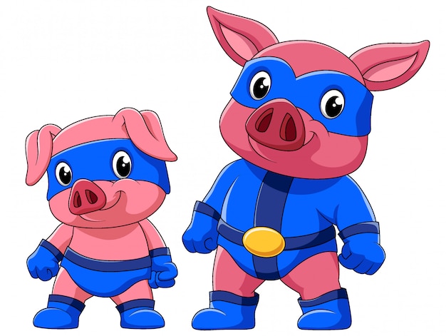 Two pig in a superhero costume of illustration