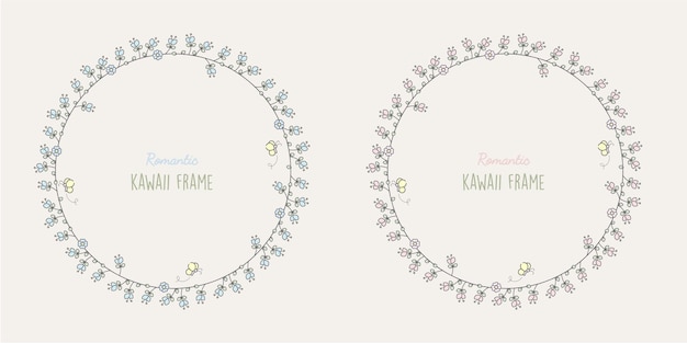 Two pink and blue flowers frames set