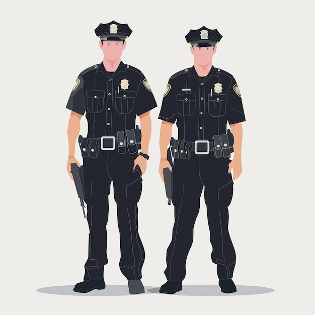 2人の警察官が隣り合って立ち1人が銃を持っています