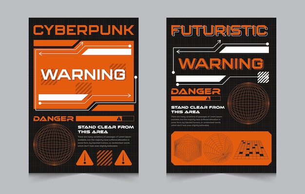 Two posters for cyberpunk warning and danger.