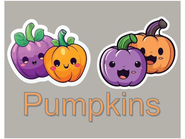 Two pumpkins stickers set