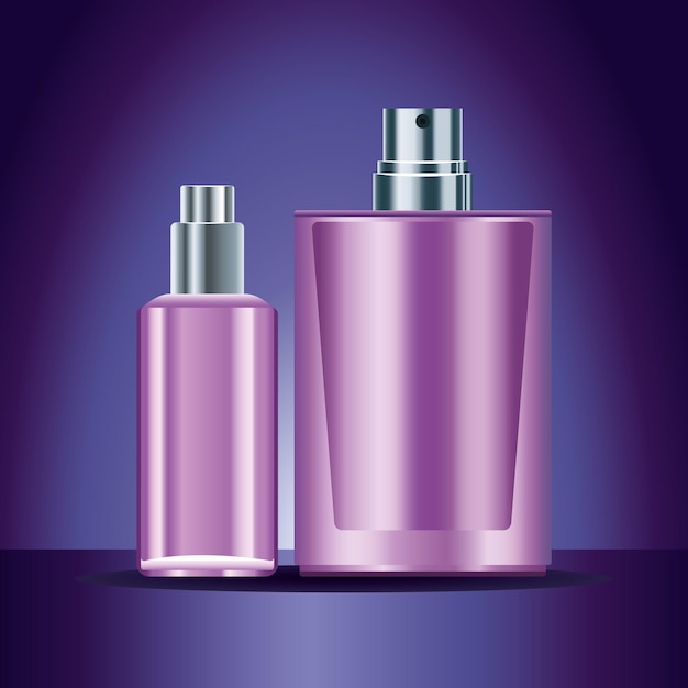 Two purple skin care bottles products icons  illustration