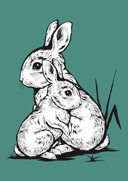 Vector two rabbits vector illustration