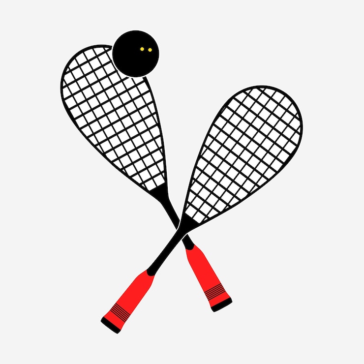 Vector two rackets and a squash ball crossed squash rackets icon simple vector drawing