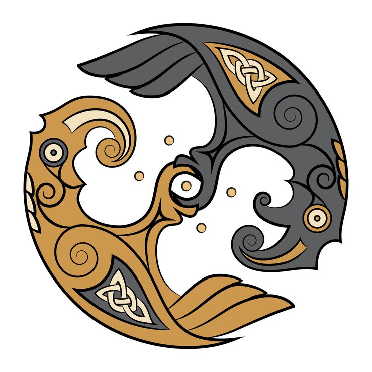 Vector two ravens of the god odin in scandinavian style huginn and muninn
