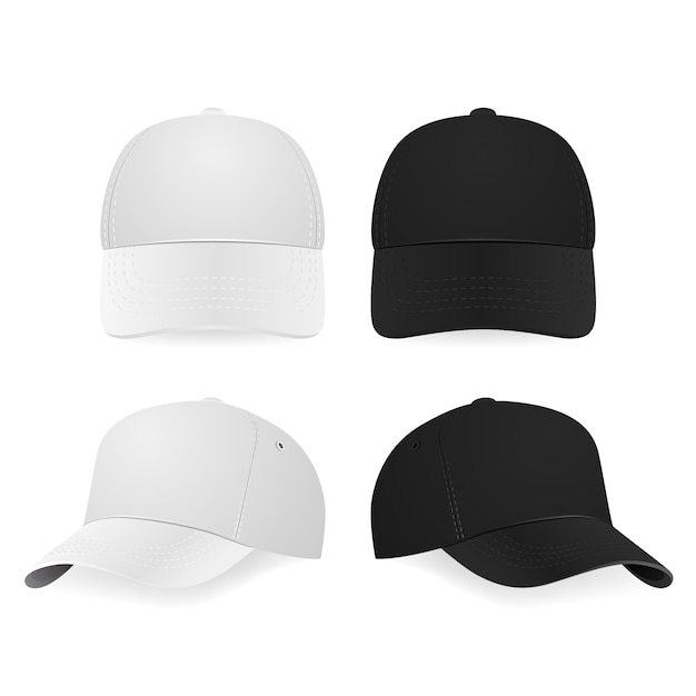 Vector two realistic white and black baseball caps