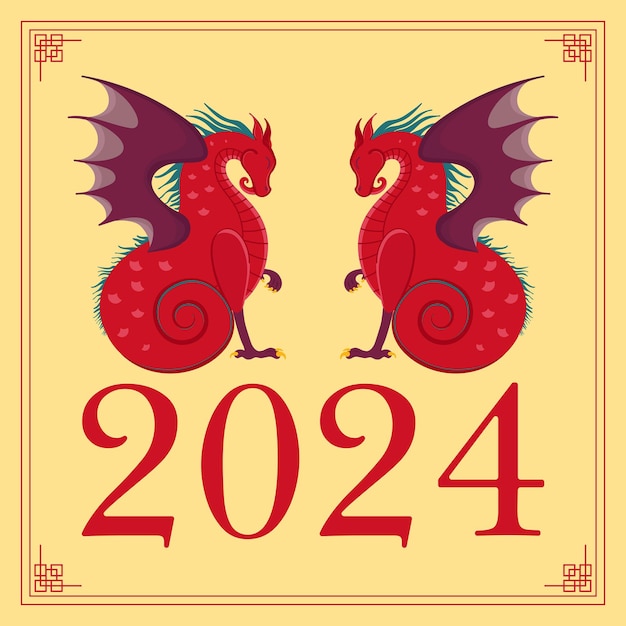 Two red dragons the symbol of the year 2024