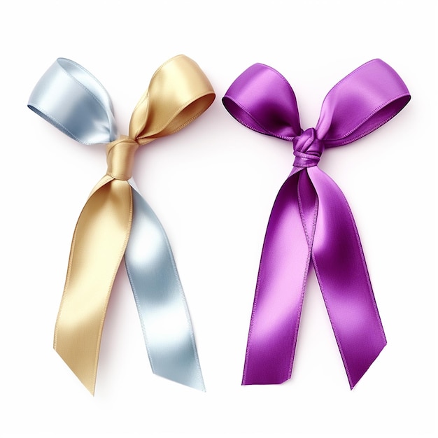 two ribbons of purple ribbon tied together with a bow