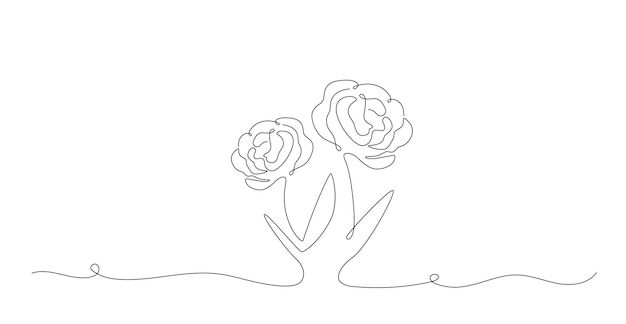 ベクトル 連続ラインアートの2つのバラ
