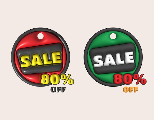 Two round buttons with the words sale percent off and the words sale.