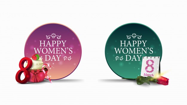 Two round greeting banners to the women's day