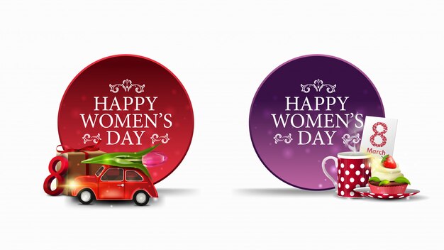 Two round greeting banners to the women's day