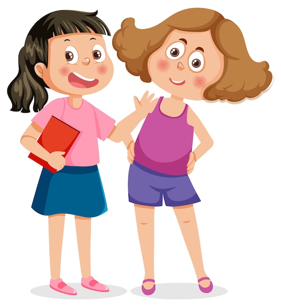 Two school girls cartoon character