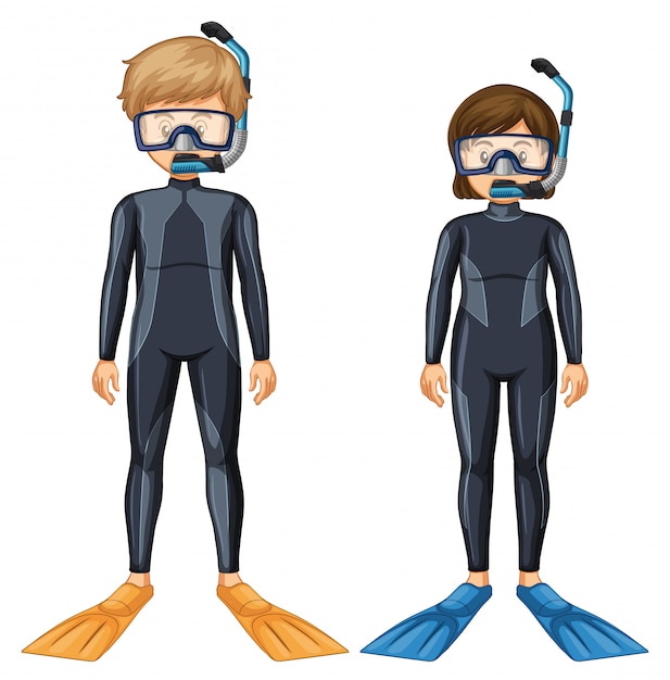 Vector two scuba divers with mask and fin