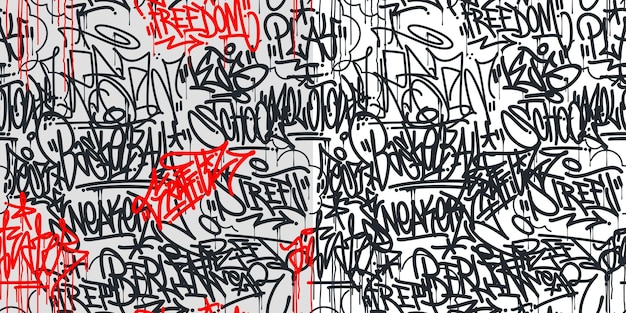 Two Seamless Abstract Hip Hop Street Art Graffiti Style Urban Calligraphy Vector Illustration Background Art
