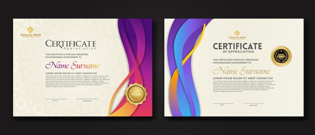 Two set certificate template with dynamic and futuristic wave modern background new stock and collections vector illustration