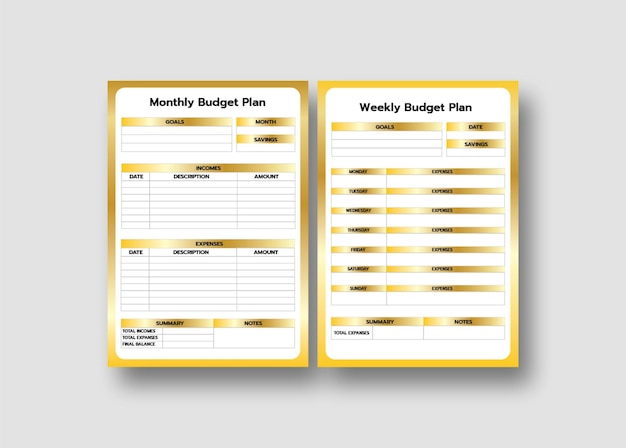 Two sheets of monthly budget plan on a white background.