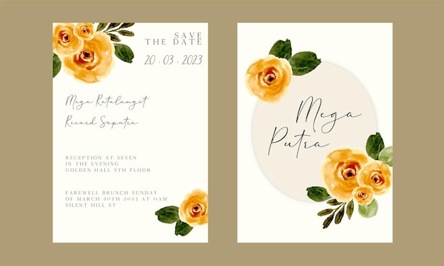 two side vintage wedding invitation yellow rose