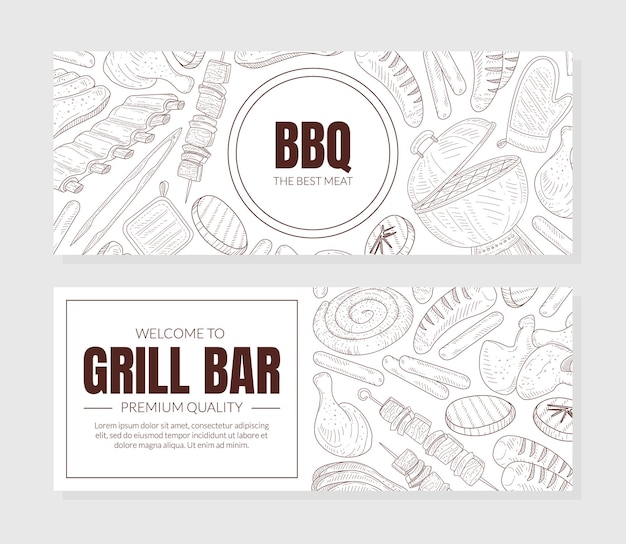 Vector two sided horizontal square invitation card for barbecue party