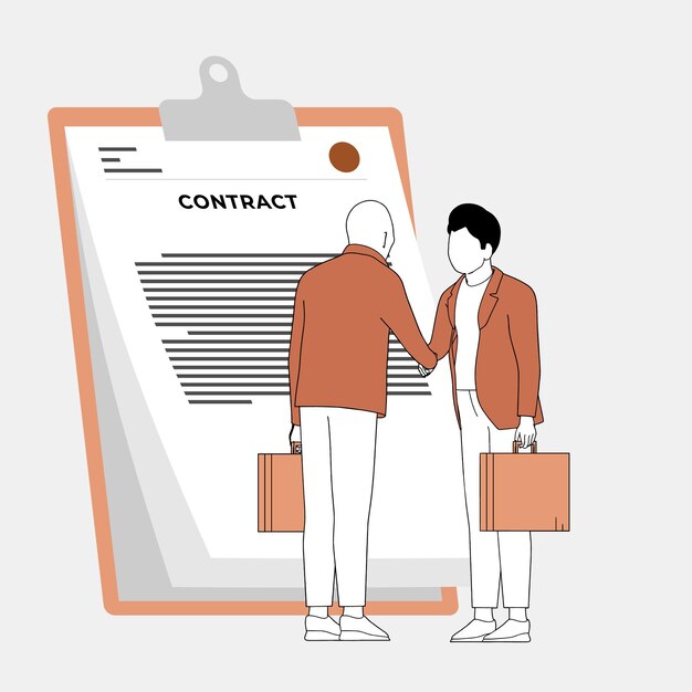 two sides cooperation partners signing important documents business persons shake hands