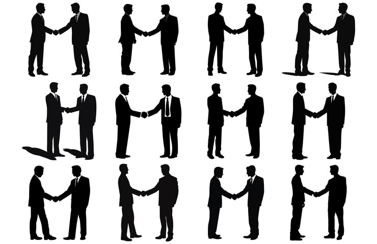 Vector two silhouette businessman hand shake business