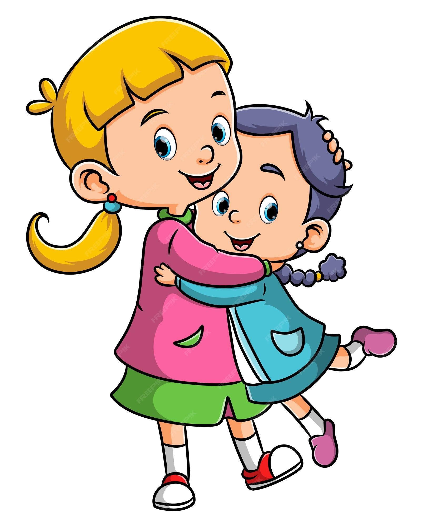 Premium Vector The Two Sister Is Hugging Together With The Happy Expression Of Illustration 