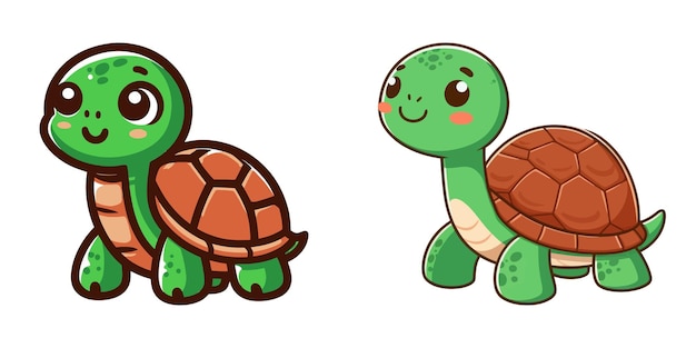 Vector two small turtles standing side by side