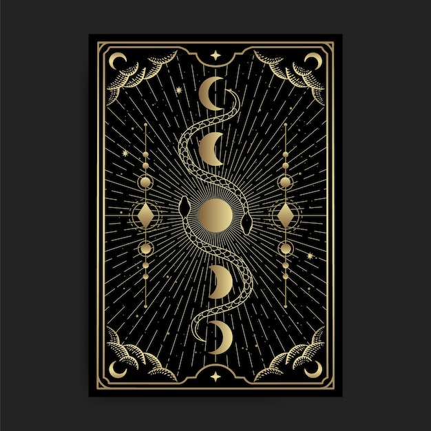 Vector two snakes with moon phase golden illustration