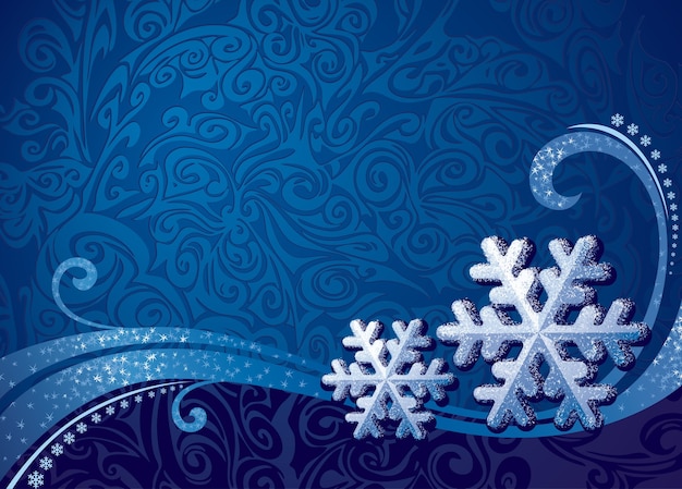 Two snowflakes on floral background.