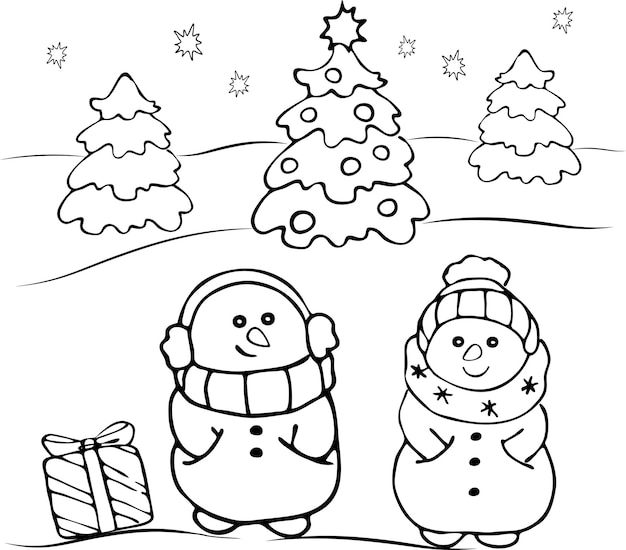 Two snowmen Coloring book