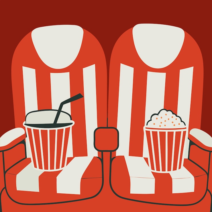 Vector two sodas and a popcorn are on a table