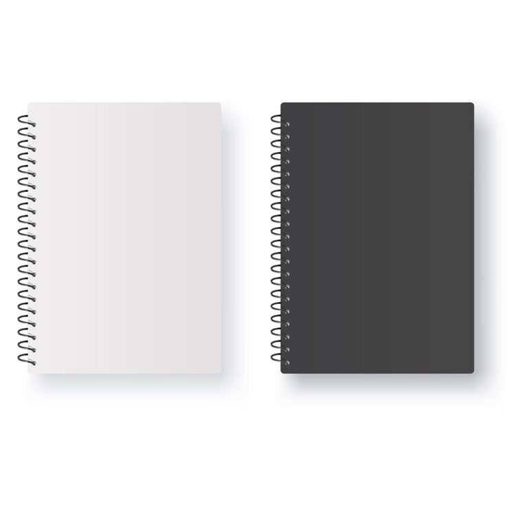 Vector two spiral notebooks one white cover one black cover isolated vector